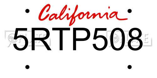 5RTP508 California License Plate