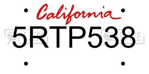 5RTP538 California License Plate