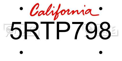 5RTP798 California License Plate