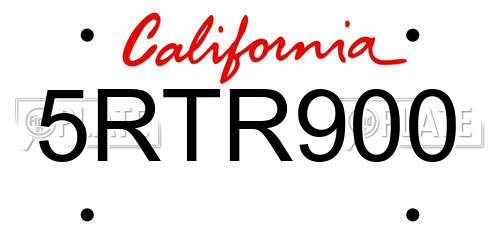 5RTR900 California License Plate