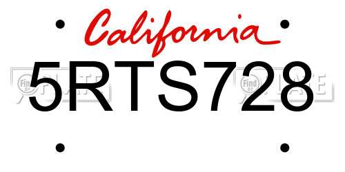 5RTS728 California License Plate