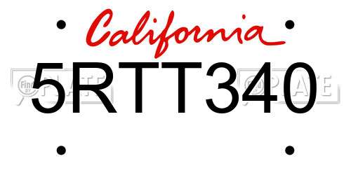 5RTT340 California License Plate