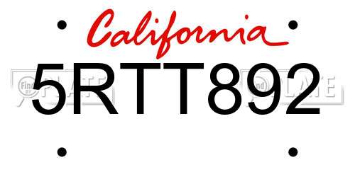 5RTT892 California License Plate
