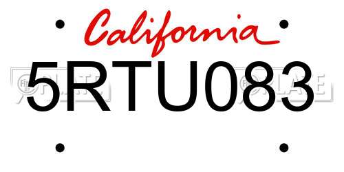 5RTU083 California License Plate