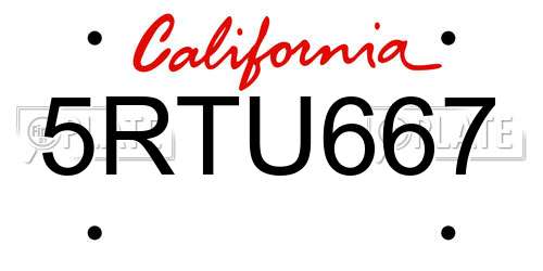 5RTU667 California License Plate