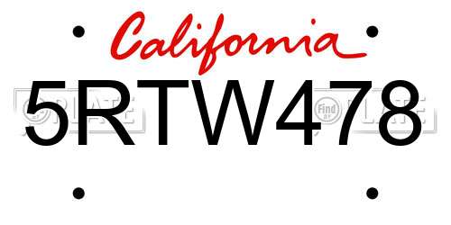 5RTW478 California License Plate