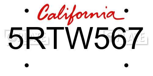 5RTW567 California License Plate