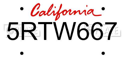 5RTW667 California License Plate