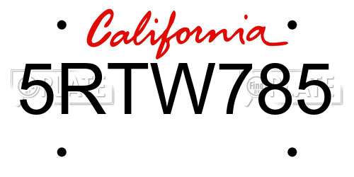 5RTW785 California License Plate