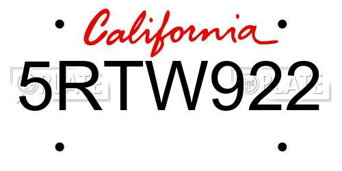 5RTW922 California License Plate