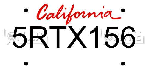5RTX156 California License Plate