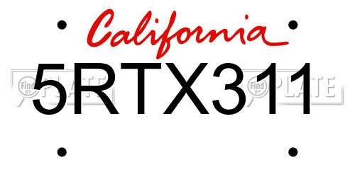 5RTX311 California License Plate