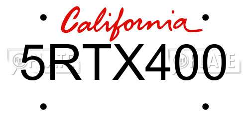 5RTX400 California License Plate
