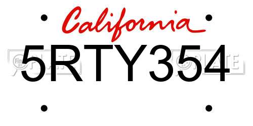 5RTY354 California License Plate