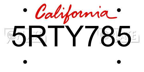 5RTY785 California License Plate