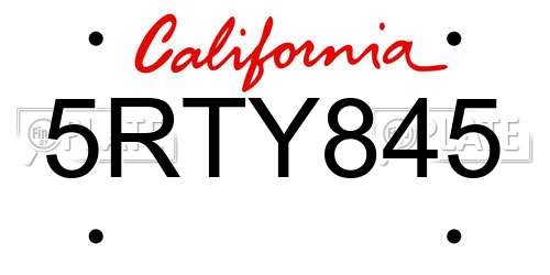 5RTY845 California License Plate
