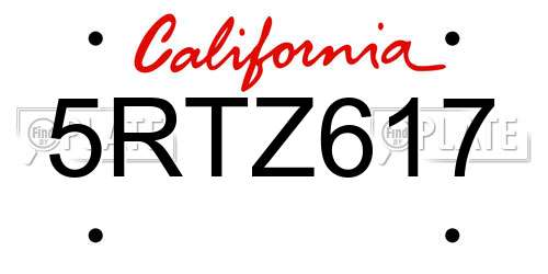 5RTZ617 California License Plate