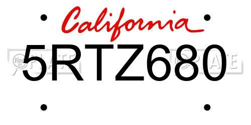 5RTZ680 California License Plate