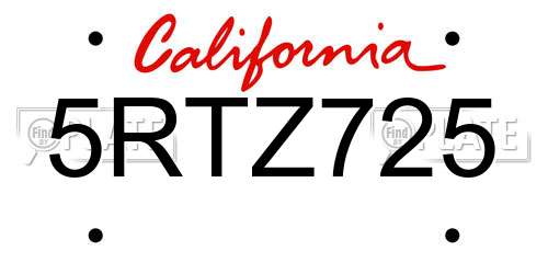 5RTZ725 California License Plate