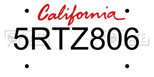 5RTZ806 California License Plate