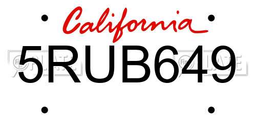 5RUB649 California License Plate