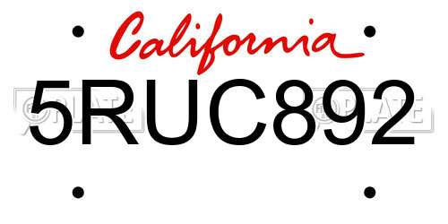 5RUC892 California License Plate