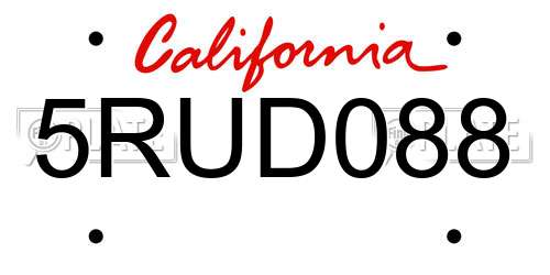 5RUD088 California License Plate