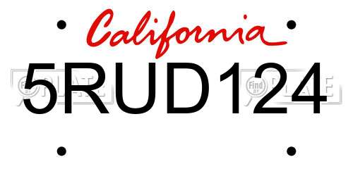 5RUD124 California License Plate