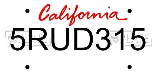5RUD315 California License Plate