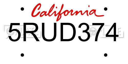 5RUD374 California License Plate