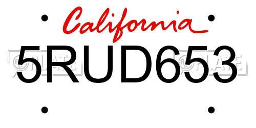 5RUD653 California License Plate