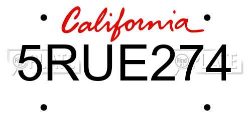 5RUE274 California License Plate
