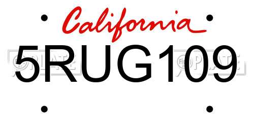 5RUG109 California License Plate