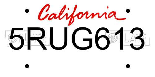 5RUG613 California License Plate
