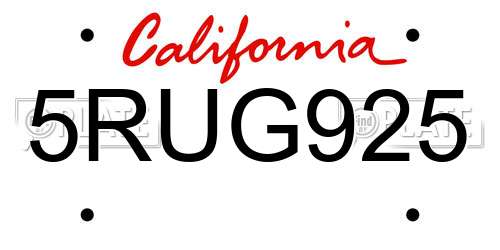 5RUG925 California License Plate
