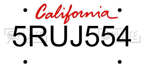 5RUJ554 California License Plate