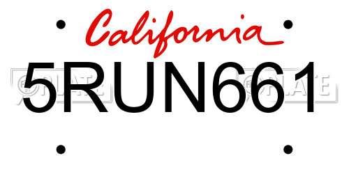 5RUN661 California License Plate