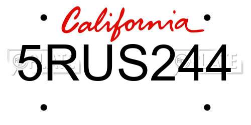 5RUS244 California License Plate