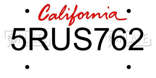 5RUS762 California License Plate