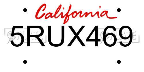 5RUX469 California License Plate