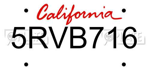5RVB716 California License Plate