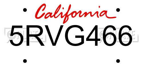 5RVG466 California License Plate