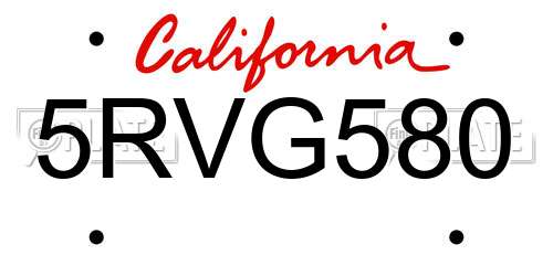 5RVG580 California License Plate
