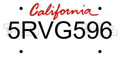 5RVG596 California License Plate