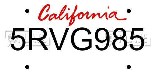 5RVG985 California License Plate