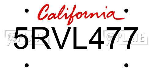 5RVL477 California License Plate