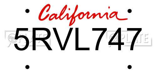 5RVL747 California License Plate