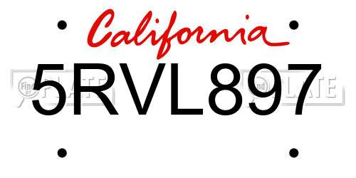5RVL897 California License Plate