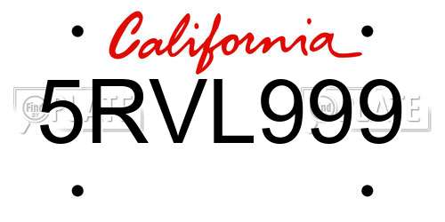 5RVL999 California License Plate
