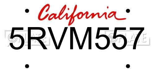 5RVM557 California License Plate